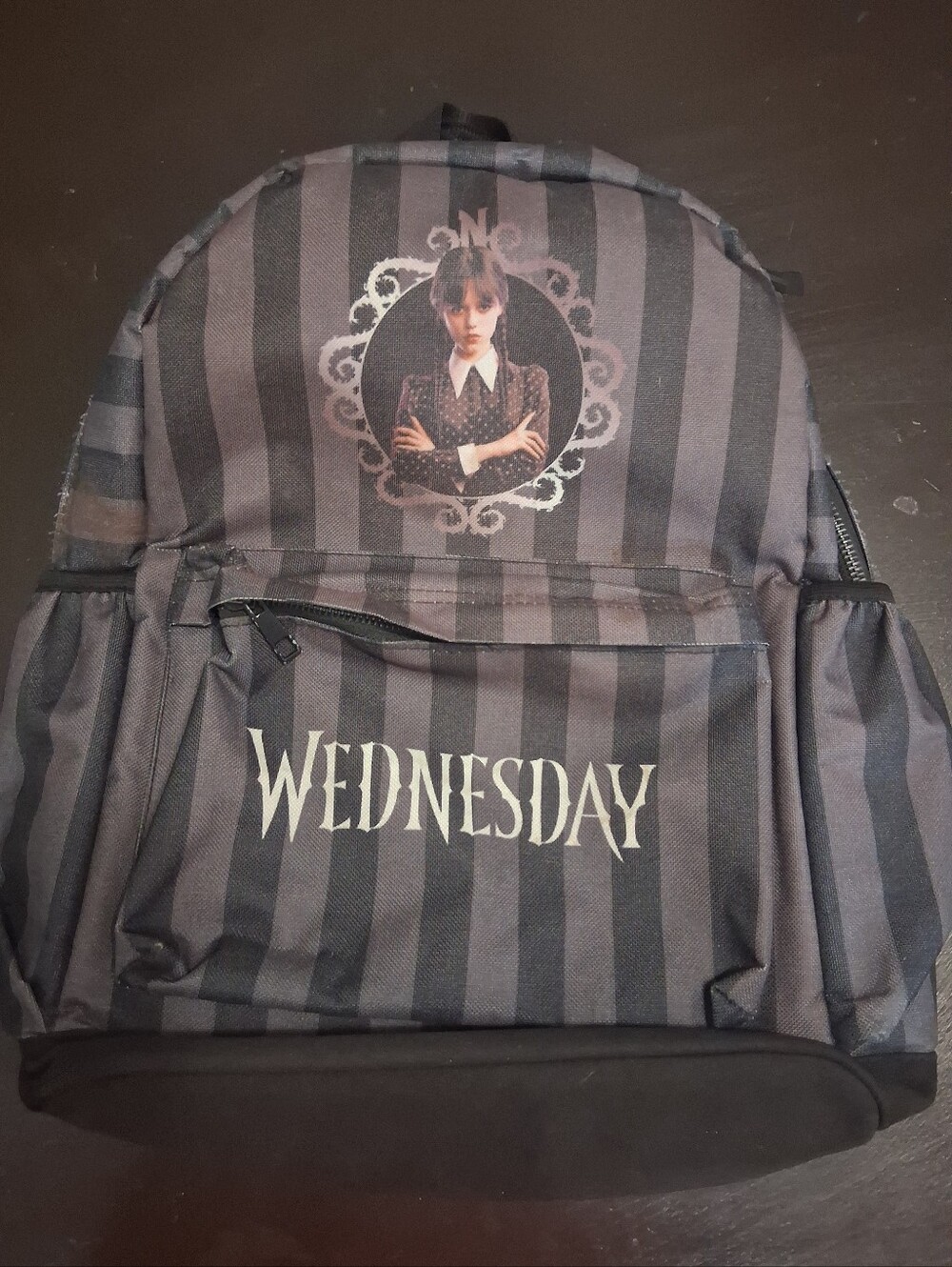 Wednesday Striped Grey Backpack - Licensed Character Design